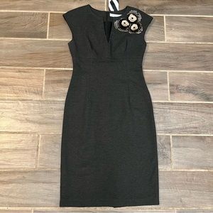 Trina Turk Los Angeles Charcoal Grey Cap Sleeve Sheath V-neckline Dress
